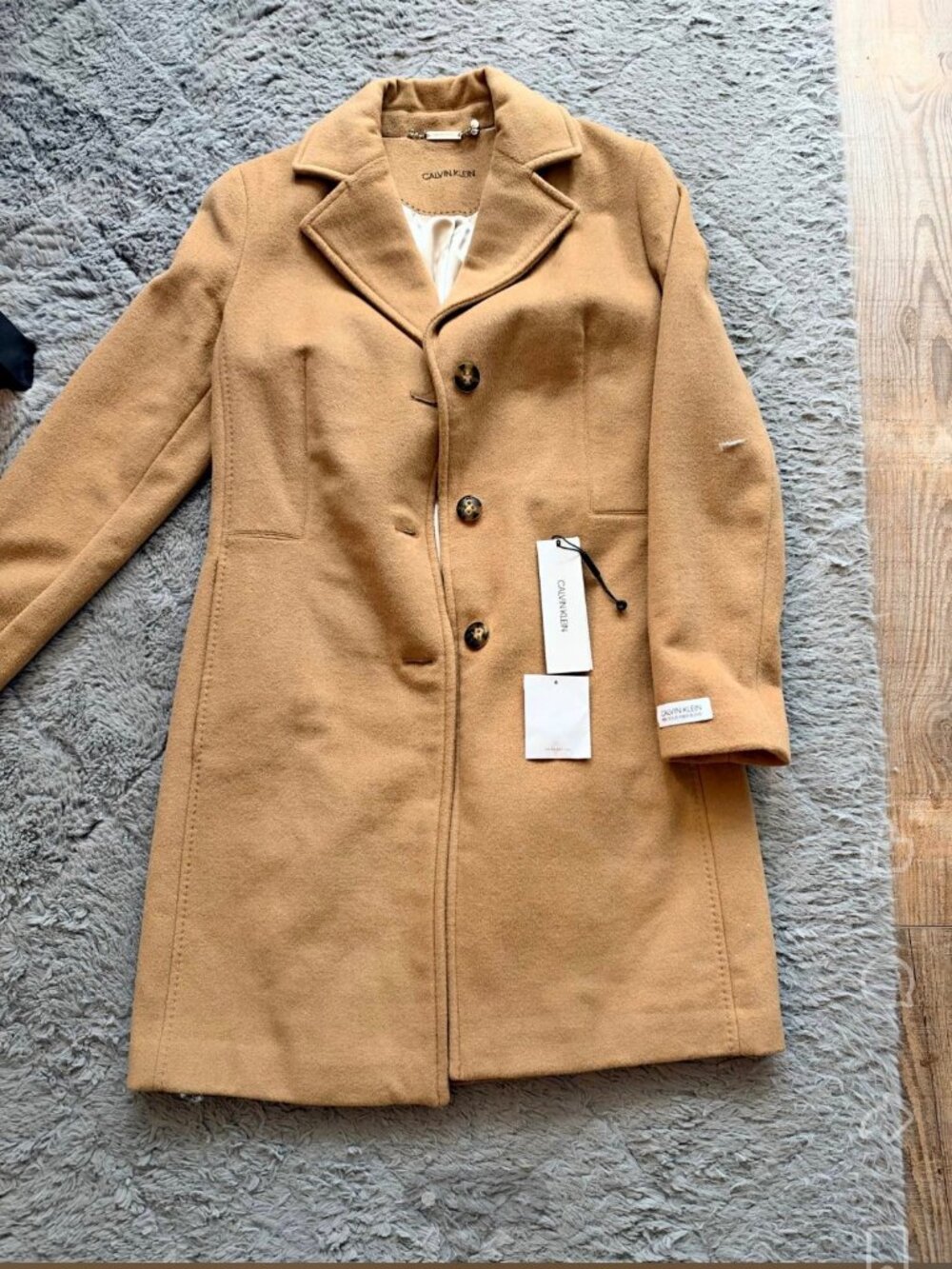 Calvin Klein Women's Camel Wool-Blend Single-Breasted Coat, Size 4
